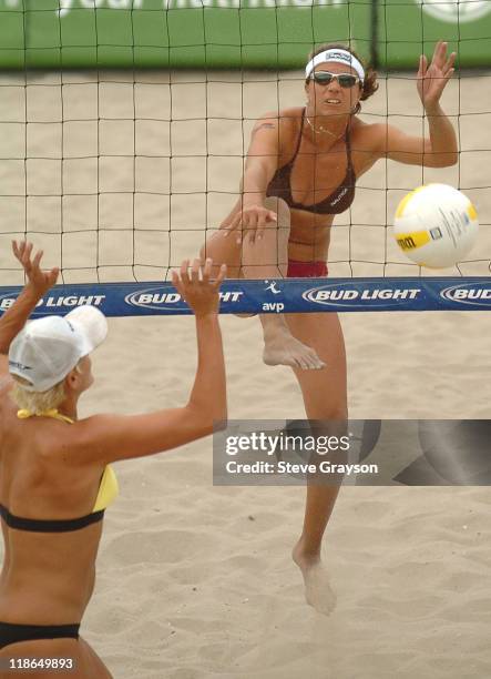 Misty May-Treanor in action during the Semi-Final round of the 2005 Huntington Beach Open at the Huntington Beach Pier August 14, 2005