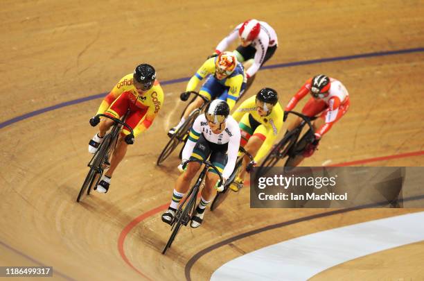 Caitlin Ward of Australia competes in the Women's Keirin during Day Two of The UCI Track Cycling World Cup at Sir Chris Hoy Velodrome on November 09,...