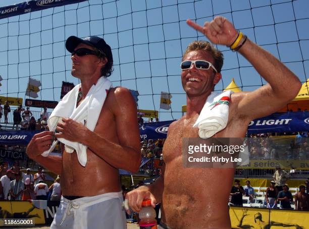Matt Fuerbringer and Casey Jennings, winners of the AVP Hermosa Beach Open men's final in Hermosa Beach, Calif. On Saturday, July 23, 2005. Jennings...