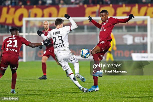 Adrien Hunou of Rennes and Mamadou Fofana of Metz during the Ligue 1 match between FC Metz and Rennes at Stade Saint-Symphorien on December 4, 2019...