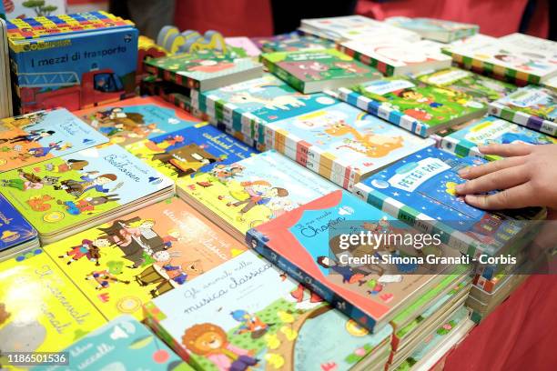Detail of children books during the Piu Libri Piu Liberi Publishing Fair at the Convention Center La Nuvola, on December 4, 2019 in Rome, Italy.