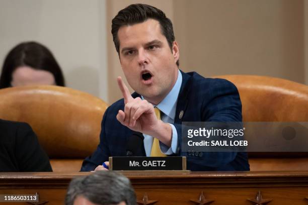 Representative Matt Gaetz, Republican of Florida, questions witnesses at a House Judiciary Committee hearing on the impeachment of US President...