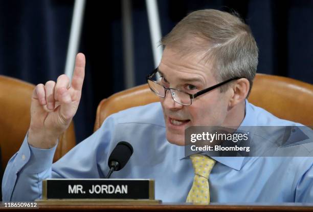 Representative Jim Jordan, a Republican from Ohio, questions witnesses during a House Judiciary Committee impeachment inquiry hearing in Washington,...