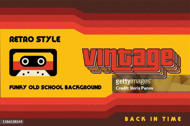 illustrazioni stock, clip art, cartoni animati e icone di tendenza di banner vintage funky con linee retrò e cassetta - stile retrò