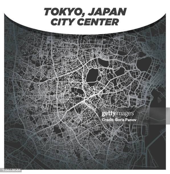 fancy and elegant silver street map of shibuya and shinjuku tokyo - tokyo tower stock illustrations