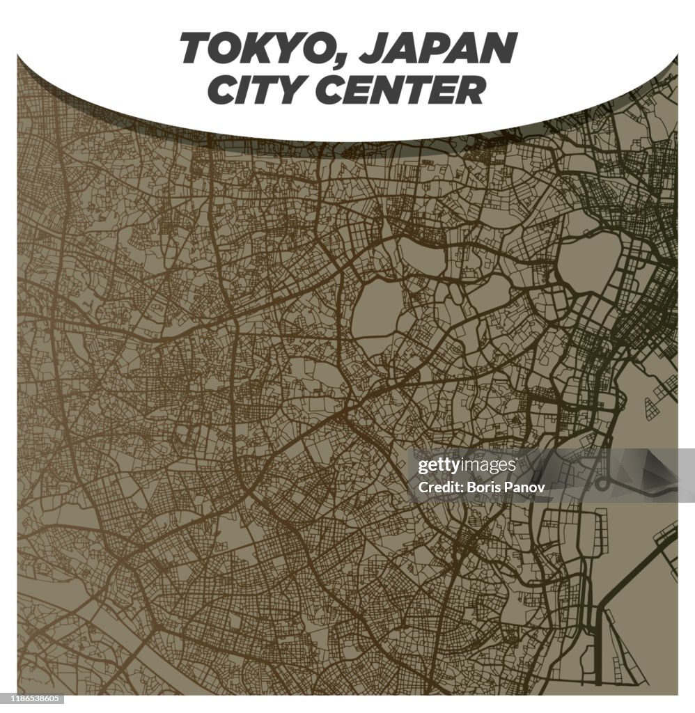 Retro Street Map of Shibuya and Shinjuku Tokyo with Vintage Style Roads