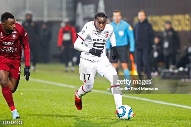 Faitout Maouassa of Rennes during the Ligue 1 match between FC Metz and Rennes at Stade Saint-Symphorien on December 4, 2019 in Metz, France.