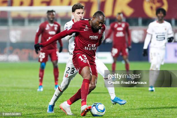 Stoppila Sunzu of Metz during the Ligue 1 match between FC Metz and Rennes at Stade Saint-Symphorien on December 4, 2019 in Metz, France.