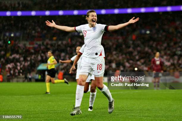 Ellen White of England celebrates scoring her sides first goal during the International Friendly between England Women and Germany Women at Wembley...