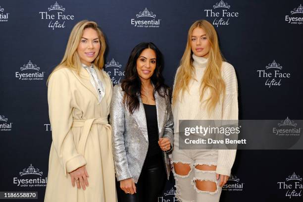Frankie Essex, Seema Malhotra and Arabella Chi attend the launch of the game-changing new beauty product 'The Face, Lifted' by Eyesential held at...