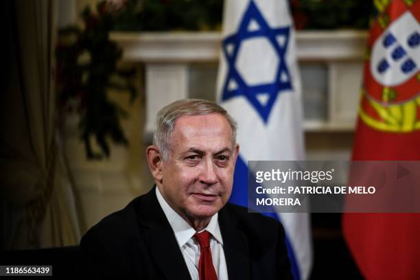 Israeli Prime Minister Benjamin Netanyahu attends a meeting with the Portuguese Prime Minister at the Sao Bento Palace in Lisbon on December 5, 2019.
