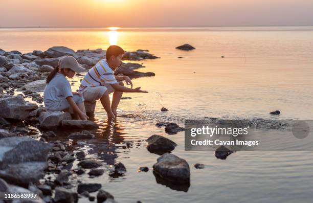 brother and sister sit on the rock together - 9 loch stock pictures, royalty-free photos & images