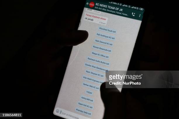 This picture taken on 05 December 2109 shows Kashmiris whatsapp accounts Vanish From WhatsApp, Thrown Out of Groups After 120 Days of Internet...