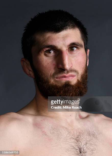 Magomed Ankalaev of Russia poses for a portrait backstage after his victory during the UFC Fight Night event at CSKA Arena on November 09, 2019 in...