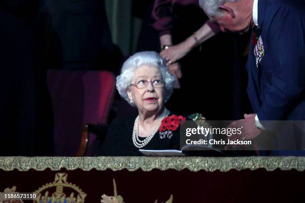 Queen Elizabeth II attends the annual Royal British Legion Festival of Remembrance at the Royal Albert Hall on November 09, 2019 in London, England.