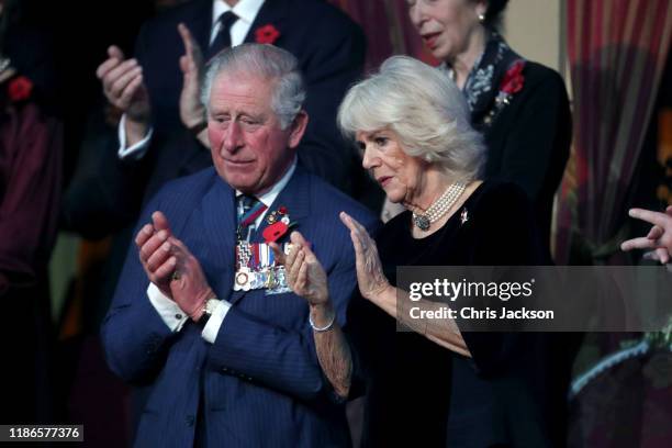 Prince Charles, Prince of Wales and Camilla, Duchess of Cornwall attend the annual Royal British Legion Festival of Remembrance at the Royal Albert...