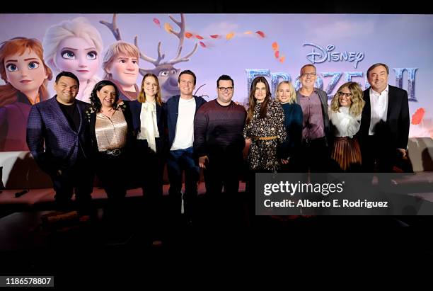 Songwriters Robert Lopez, Kristen Anderson-Lopez, actors Evan Rachel Wood, Jonathan Groff, Josh Gad, Idina Menzel, Kristen Bell, Director Chris Buck,...