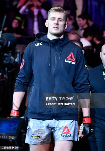 Alexander Volkov of Russia prepares to fight Greg Hardy in their heavyweight bout during the UFC Fight Night event at CSKA Arena on November 09, 2019...