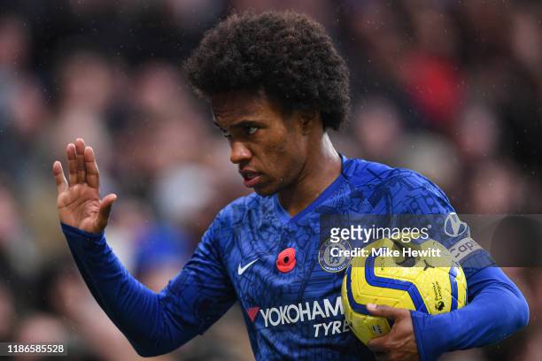 Willian of Chelsea in action during the Premier League match between Chelsea FC and Crystal Palace at Stamford Bridge on November 09, 2019 in London,...