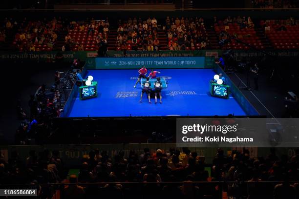 Liu Shiwen and Ding Ning of China compete against Cheng Hsien-Tzu and Chen Szu-Yu of Chinese Taipe during Women's Teams doubles - Semifinals doubles...