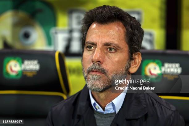 Quique Sanchez Flores, Manager of Watford looks on ahead of the Premier League match between Norwich City and Watford FC at Carrow Road on November...