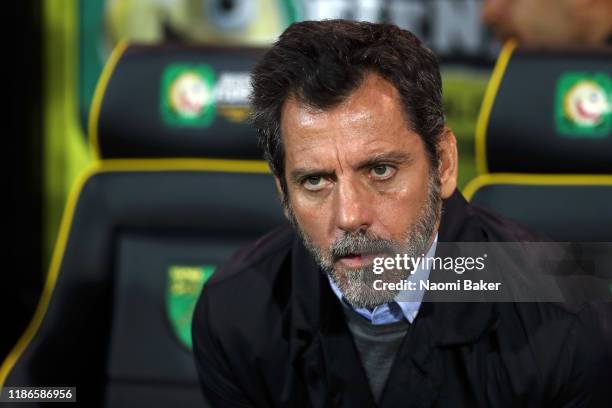 Quique Sanchez Flores, Manager of Watford looks on ahead of the Premier League match between Norwich City and Watford FC at Carrow Road on November...