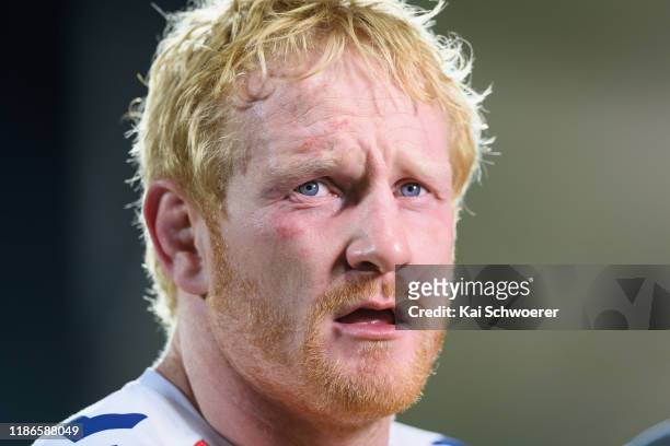 Captain James Graham of Great Britain looks on after the defeat in the Rugby League Test match between the New Zealand Kiwis and the Great Britain...