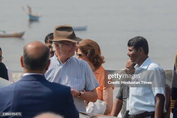 Swedish King Carl XVI Gustaf and Queen Silvia participate in beach cleanup with Environmentalist Afroz Shah at Versova on December 4, 2019 in Mumbai,...