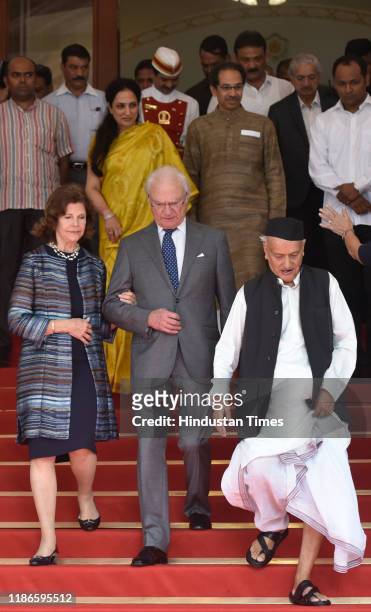 Governor of Maharashtra Bhagat Singh Koshyari along with Maharashtra Chief Minister Uddhav Thackeray and wife Rashmi as the Swedish King Carl XVI...