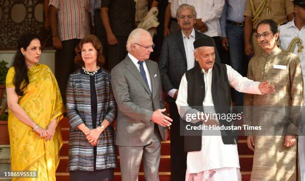 Governor of Maharashtra Bhagat Singh Koshyari along with Maharashtra Chief Minister Uddhav Thackeray and wife Rashmi as the Swedish King Carl XVI...