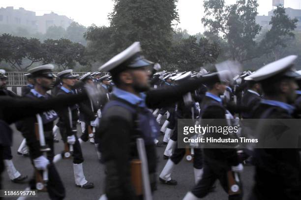 Indian Coast Guard personnel during rehearsal parade ahead for Republic Day on December 5, 2019 in Noida, India.