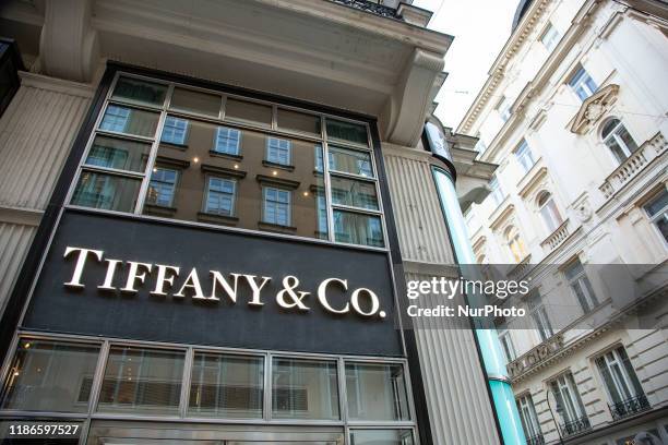 Tiffany &amp; Co. Or Tiffany's store in Vienna, Austria at the most prestigious shopping zone in downtown Wien also called the Golden U at Kohlmarkt...