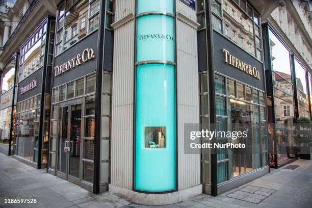 Tiffany &amp; Co. Or Tiffany's store in Vienna, Austria at the most prestigious shopping zone in downtown Wien also called the Golden U at Kohlmarkt...