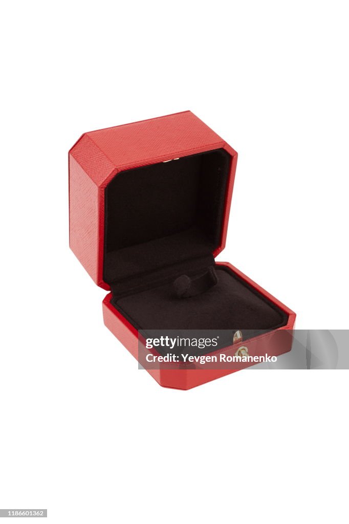 Red jewellery box isolated on white background