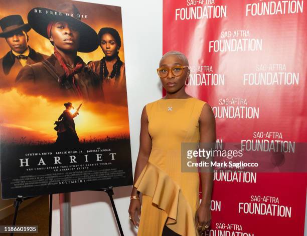 Actress Cynthia Erivo attends the SAG-AFTRA Foundation Conversations: "Harriet" at The Robin Williams Center on November 09, 2019 in New York City.