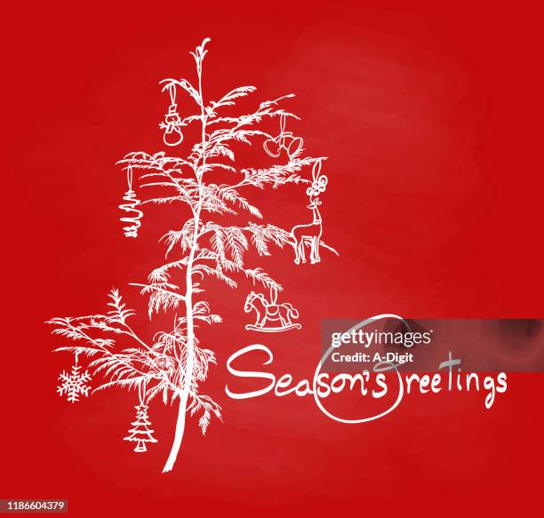 funky cedar christmas tree chalkboard - cedar tree stock illustrations