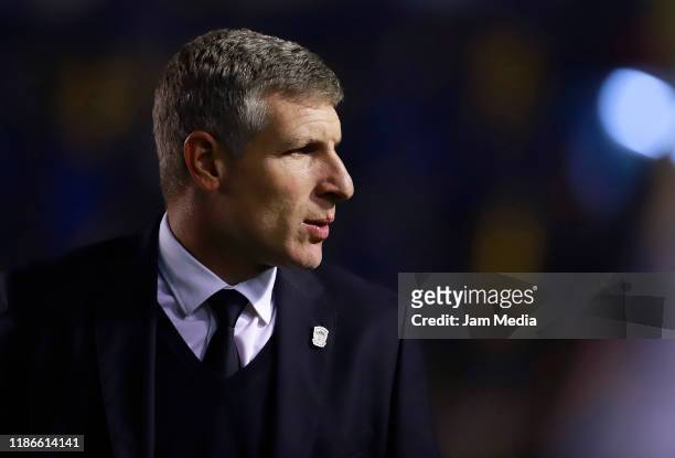 Martin Palermo, Head Coach of Pachuca walks though the field during the 18th round match between Tigres UANL and Pachuca as part of the Torneo...