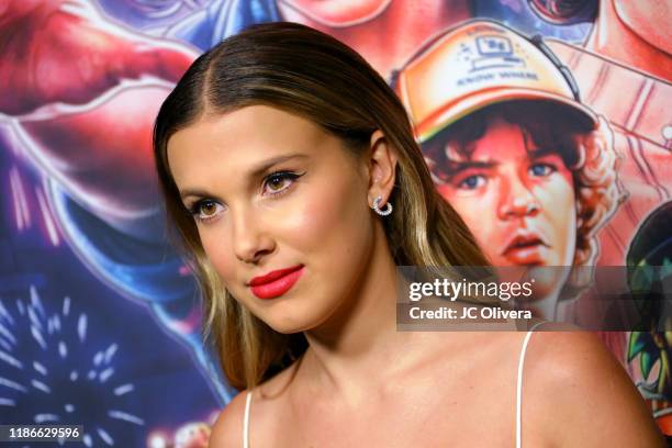 Millie Bobby Brown attends a photocall for Netflix's "Stranger Things" Season 3 at Linwood Dunn Theater at the Pickford Center for Motion Study on...