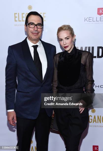 Steven Mnuchin and Louise Linton arrive at the 2019 WildAid Gala at the Beverly Wilshire Four Seasons Hotel on November 09, 2019 in Beverly Hills,...