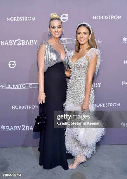 Katy Perry and Jessica Alba attend the 2019 Baby2Baby Gala presented by Paul Mitchell on November 09, 2019 in Los Angeles, California.