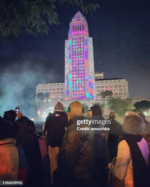 new year's eve celebration in los angeles downtown, usa - los angeles grand park stock pictures, royalty-free photos & images