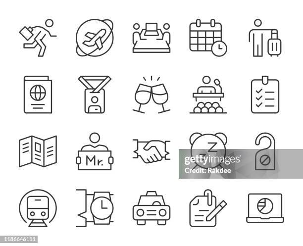 business trip - light line icons - icon club stock illustrations