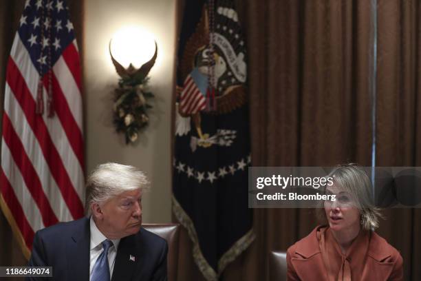 Kelly Craft, U.S. Ambassador to the United Nations, right, speaks as U.S. President Donald Trump listens during a luncheon with representatives of...