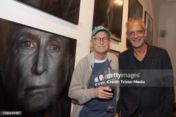 German comedian Otto Waalkes and artist Bob Leinders during the Vernissage "COVERED II" of artist Bob Leinders on December 5, 2019 in Hamburg,...