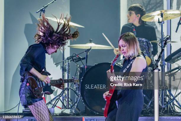Musicians Carrie Brownstein and Corin Tucker of Sleater-Kinney perform in concert at ACL Live on November 09, 2019 in Austin, Texas.