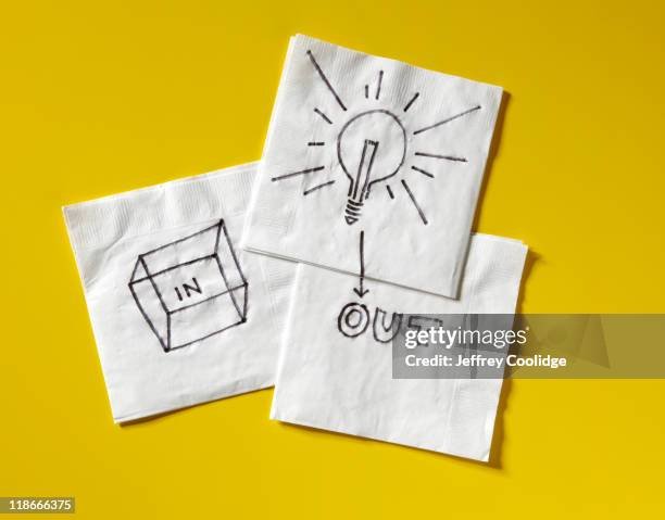 think outside box on napkins - servilleta fotografías e imágenes de stock
