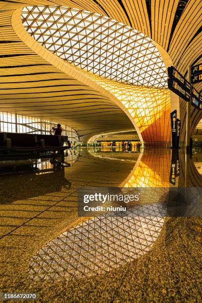 curved dreamy modern architecture。beijing daxing new international airport terminal, beijing, china - fibonacci stock pictures, royalty-free photos & images