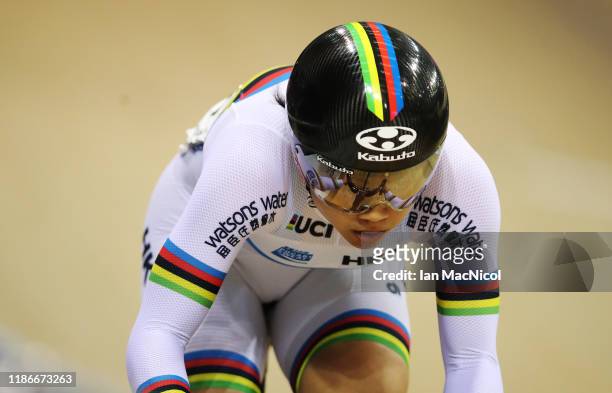 Lee Wai Sze of Hong Kong competes in the Women's Sprint Qualifying during Day Three of the UCI Track Cycling World Cup at Sir Chris Hoy Velodrome on...