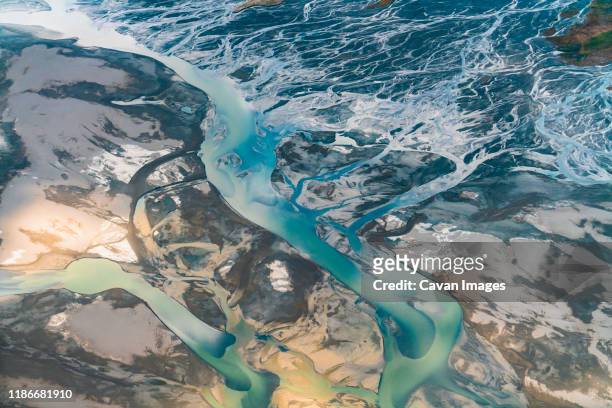 aerial river veins from fixed wing plane - yukón fotografías e imágenes de stock