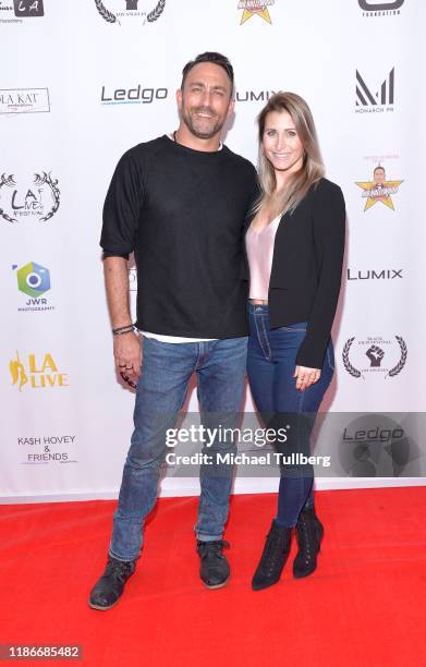 Taymour Ghazi and Gabrielle Stone attend the Kash Hovey and Friends Film Block at Film Fest LA at Regal Cinemas L.A. LIVE Stadium 14 on November 09,...